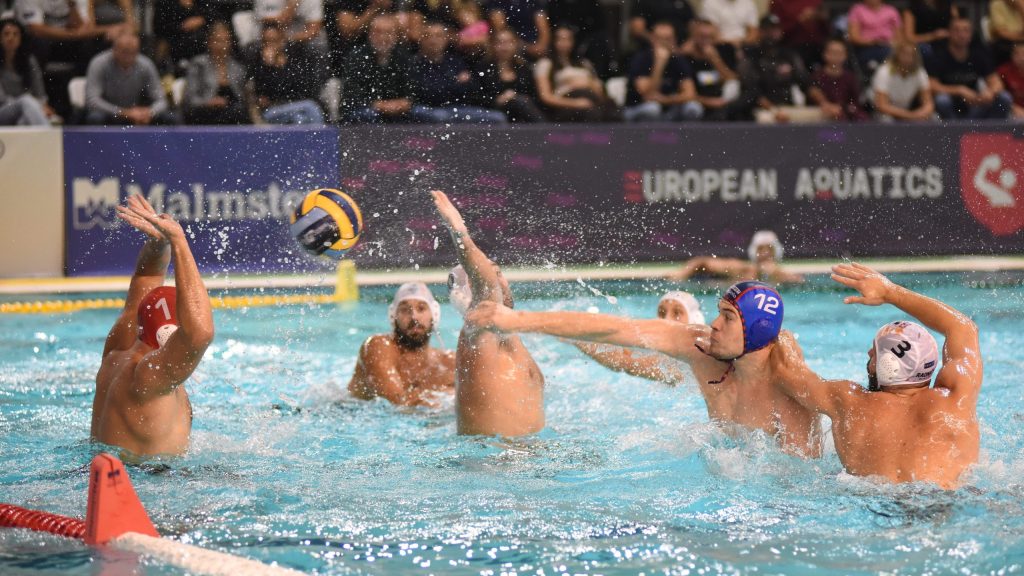 HAVK Mladost player attempts shot during 15-13 win over Vasas Plaket on February 11 2026 in Group A