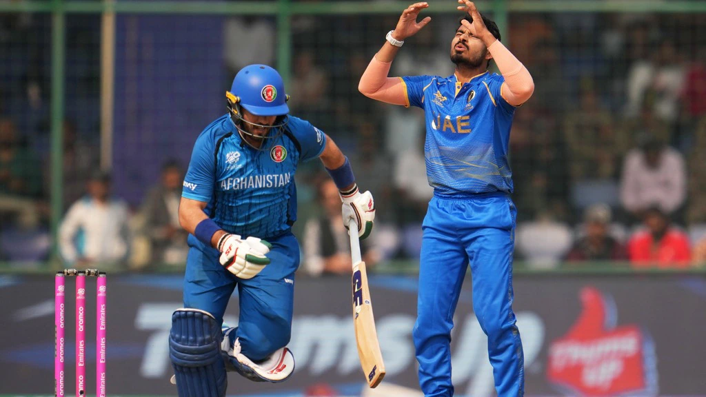 Afghanistan batter hits winning runs during UAE vs Afghanistan 28th Match Group D 2026 at Arun Jaitley Stadium Delhi